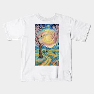 Starry Night Reverie: Van Gogh-Inspired Landscape Kids T-Shirt